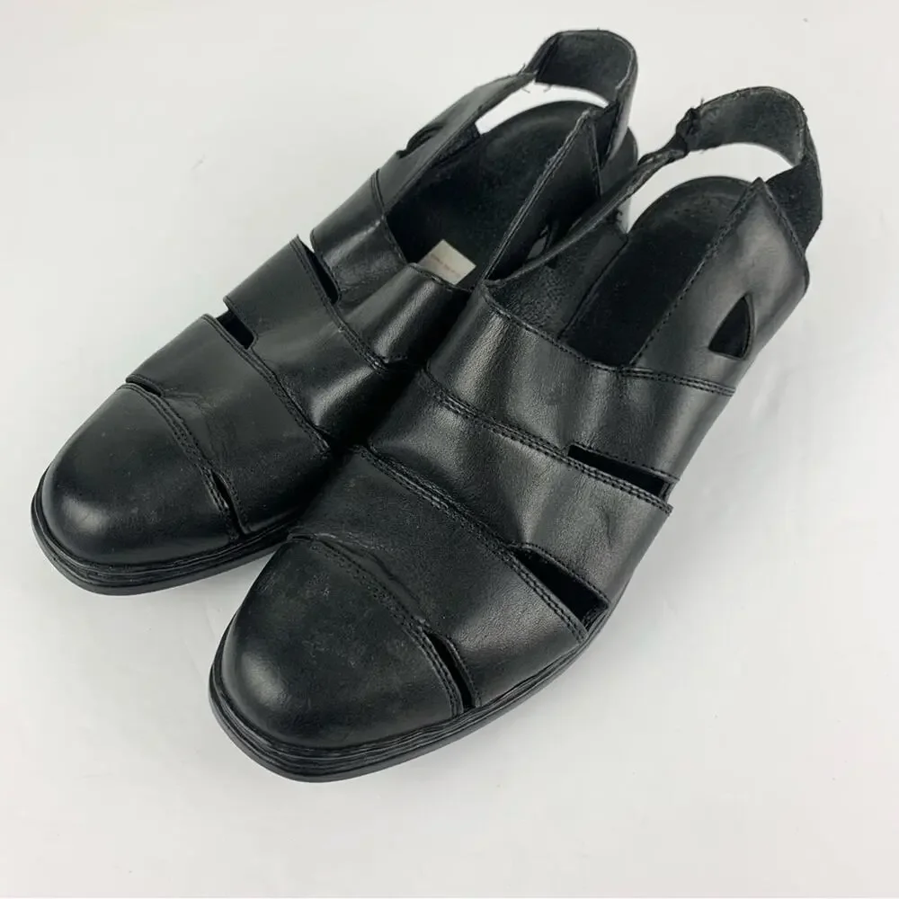Rieker Black Leather Slingback Elastic Fisherman Sandals 39